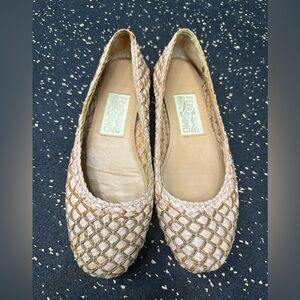 Salvatore Ferragamo Cream and Tan Woven Flats